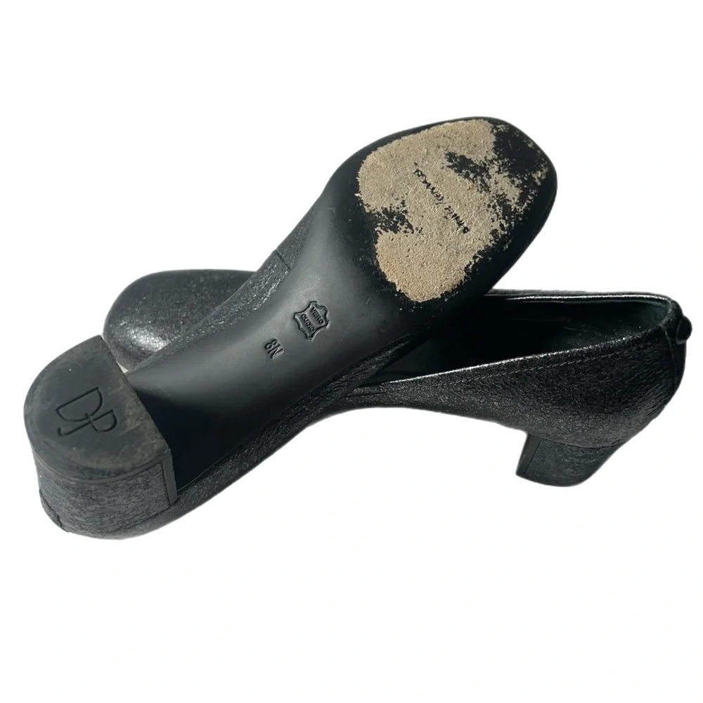 Donald J Pliner Black Sparkle Leather Block Heel Pumps Women’s Size 8N Narrow